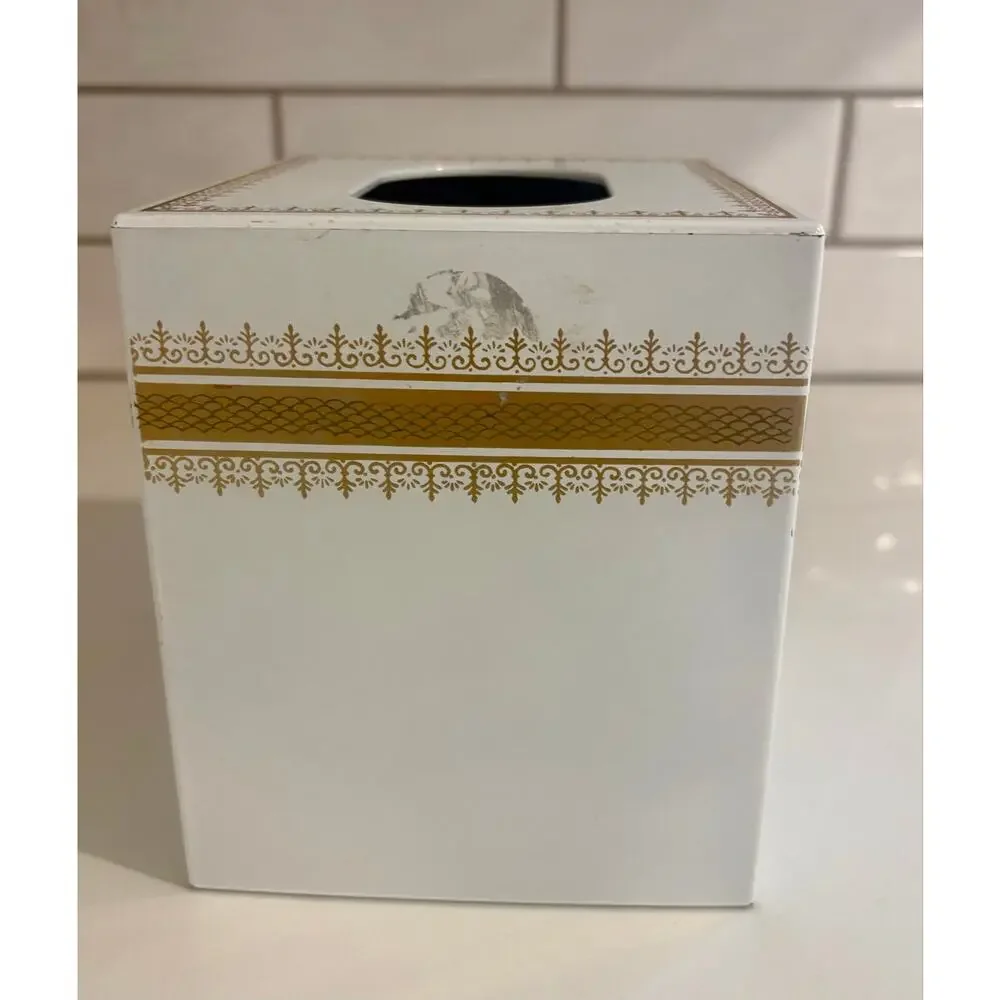 Vintage White and Gold Tissue Box Cover by Andre Richard made in Japan